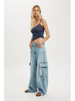 MISS MOSA BY AKANKSHA - Light Blue Tone High Rise Wide Cargo Jeans