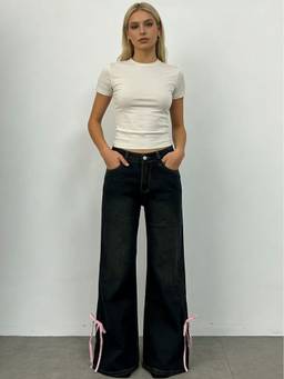MISS MOSA BY AKANKSHA - Charcoal Una Bow Slit High Rise Bootcut Jeans