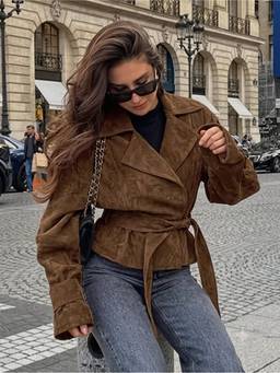 MISS MOSA BY AKANKSHA - Brown Dakota Wrap Coat with Belt