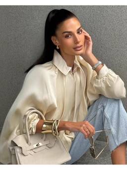 MISS MOSA BY AKANKSHA - Cream Iggy Loose Bomber Jacket