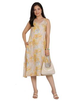 MLADA - Yellow Rayon Floral Printed A Line Dress