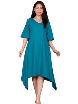 MLADA - Turquoise Rayon Solid Dress