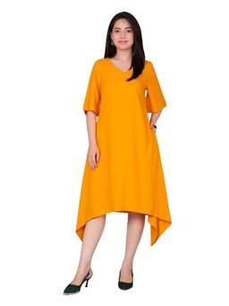 MLADA - Mustard Rayon Solid Dress