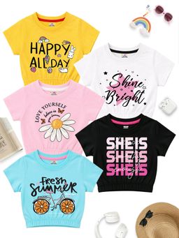 Kuchipoo - Girls Crop Cotton T-Shirts (Pack Of 5)