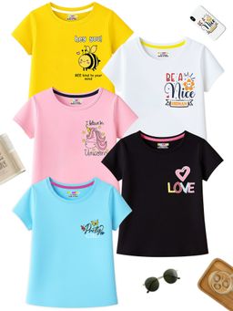 Kuchipoo - Girls Regular Fit Cotton T-Shirts (Pack Of 5)