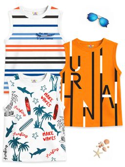 Kuchipoo - Boys Regular Fit Sleeveless Cotton T-Shirts (Pack Of 3)