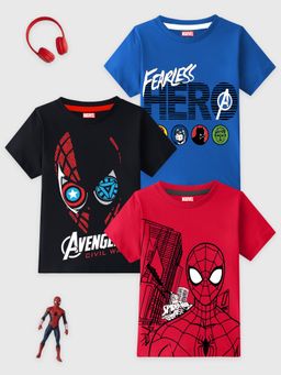 Kuchipoo - Marvel Boys Regular Fit Half Sleeves Cotton T-Shirts (Pack Of 3)