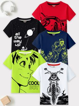 Kuchipoo - Boys Regular Fit Cotton T-Shirts (Pack Of 5)