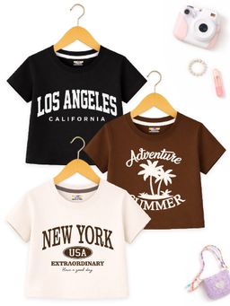 Kuchipoo - Girls Crop Cotton T-Shirts (Pack Of 3)