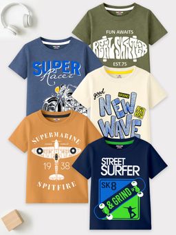 Kuchipoo - Boys Regular Fit Cotton T-Shirts (Pack Of 5)