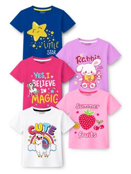 Trampoline - Girls Multi-Color Graphic Printed T-Shirt (Pack Of 5)