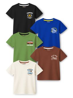 Trampoline - Boys Multi-Color Half Sleeve Printed T-Shirt (Pack Of 5)