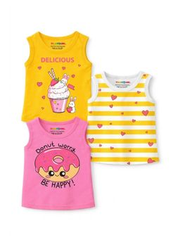 Trampoline - Girls Multi-Color Graphic Sleeveless T-Shirt (Pack Of 3)