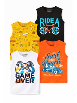 Trampoline - Boys Multi-Color Cotton Blend Sleeveless Printed T-Shirts (Pack Of 4)