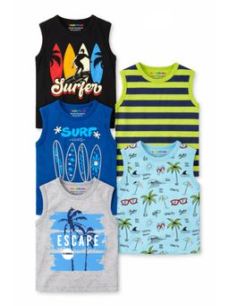 Trampoline - Boys Multi-Color Cotton Blend Sleeveless Printed T-Shirts (Pack Of 5)