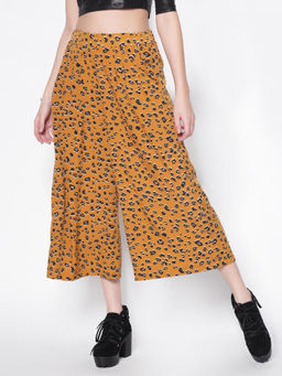 Sera - Womens Animal Print Mustard Casual Trouser