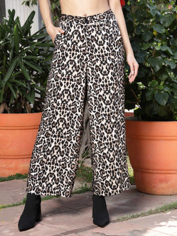Sera - Womens Animal Print Beige Casual Trouser