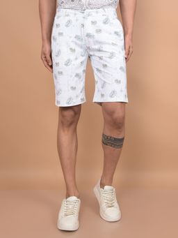 CRIMSOUNE CLUB - Mens White Floral Print 100% Cotton Shorts