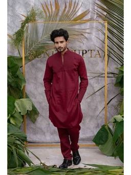Runit Gupta - Cherry Maroon Quilted Kurta With Pyjama (Set of 2)