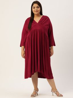 theRebelinme - Plus Size Women Maroon Solid Color Viscose Knitted A-Line Dress