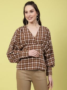 Mafadeny - Brown Tweed Peplum Top