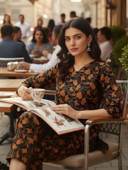 Shaily - Women's Black Floral Printed Cotton Blend Casual Co-Ord (Set of 2)