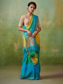 Dressfolk - summer ombre linen saree without blouse
