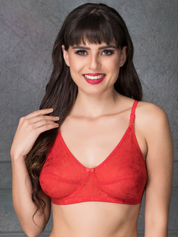 Clovia - Lace Solid Non-Padded Full Cup Wire Free Everyday Bra - Light Red