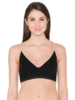 Clovia - Cotton Spandex Solid Non-Padded Full Cup Wire Free Everyday Bra - Black