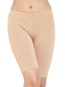 Clovia - Cotton Mid Waist Cycling Shorts With Inner Elastic - Nude
