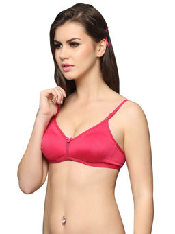Clovia - Cotton Rich Solid Non-Padded Full Cup Wire Free T-shirt Bra - Dark Pink