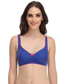 Clovia - Cotton Rich Solid Non-Padded Demi Cup Wire Free T-shirt Bra - Dark Blue
