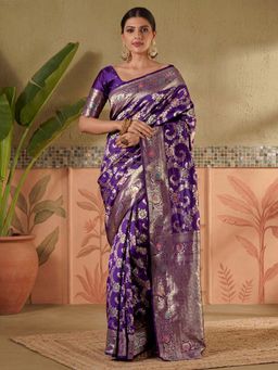 SATRANI - Purple Zari Woven Weaving Silk Saree with Unstitched Blouse
