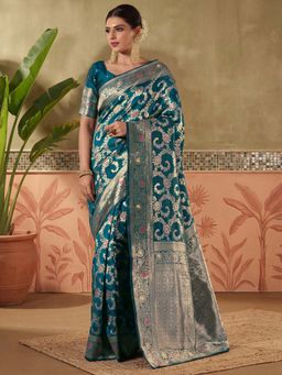 SATRANI - Teal Zari Woven Weaving Silk Saree with Unstitched Blouse