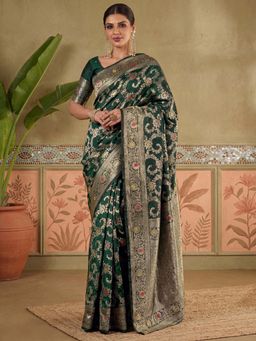 SATRANI - Green Zari Woven Weaving Silk Saree with Unstitched Blouse