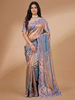 SATRANI - Lavender Embellished Stone Work Chiffon Saree with Unstitched Blouse