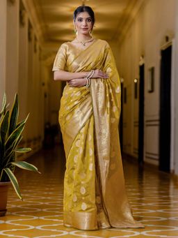 SATRANI - Yellow Zari Woven Weaving Silk Saree with Unstitched Blouse