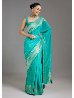 KALKI FASHION - Aqua Woven Dola Silk Saree with Unstitched Blouse