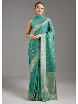 KALKI FASHION - Mint Green Jacquard Dola Silk Saree with Unstitched Blouse