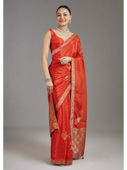 KALKI FASHION - Orange Woven Dola Silk Saree with Unstitched Blouse