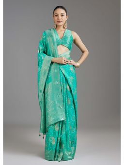 KALKI FASHION - Turquoise Woven Dola Silk Saree with Unstitched Blouse