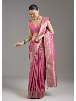 KALKI FASHION - Onion Pink Dola Silk Jacquard Woven Saree with Unstitched Blouse