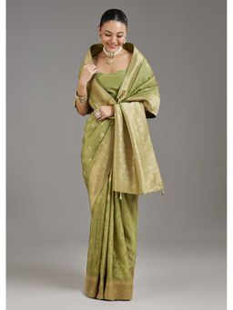 KALKI FASHION - Pista Green Woven Jacquard Dola Silk Saree with Unstitched Blouse