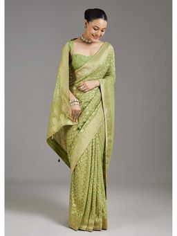 KALKI FASHION - Pista Green Khadi Woven Georgette Saree with Unstitched Blouse