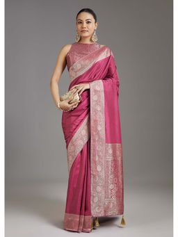 KALKI FASHION - Onion Pink Woven Dola Silk Saree with Unstitched Blouse