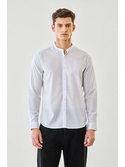 Snitch - White Solid/Plain Mandarin Neck Casual Shirt