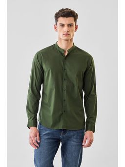 Snitch - Olive Solid/Plain Mandarin Neck Casual Shirt