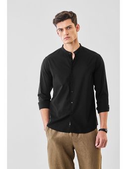 Snitch - Black Solid/Plain Mandarin Neck Casual Shirt