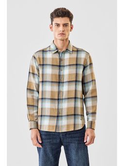 Snitch - Tan Checks Collar Neck Casual Shirt