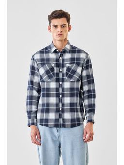 Snitch - Navy Blue Checks Collar Neck Casual Shirt